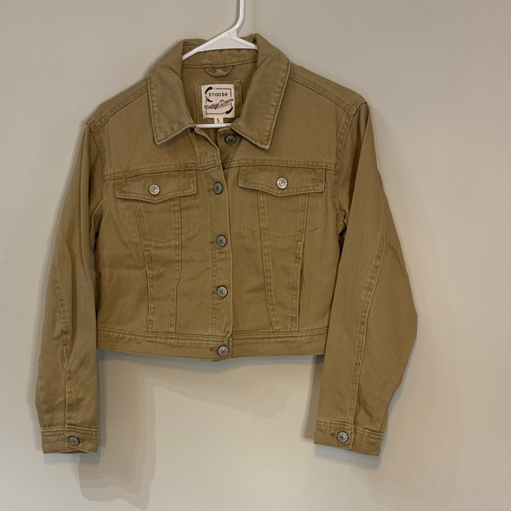 Stoosh Beige Vintage Cropped Denim Jacket